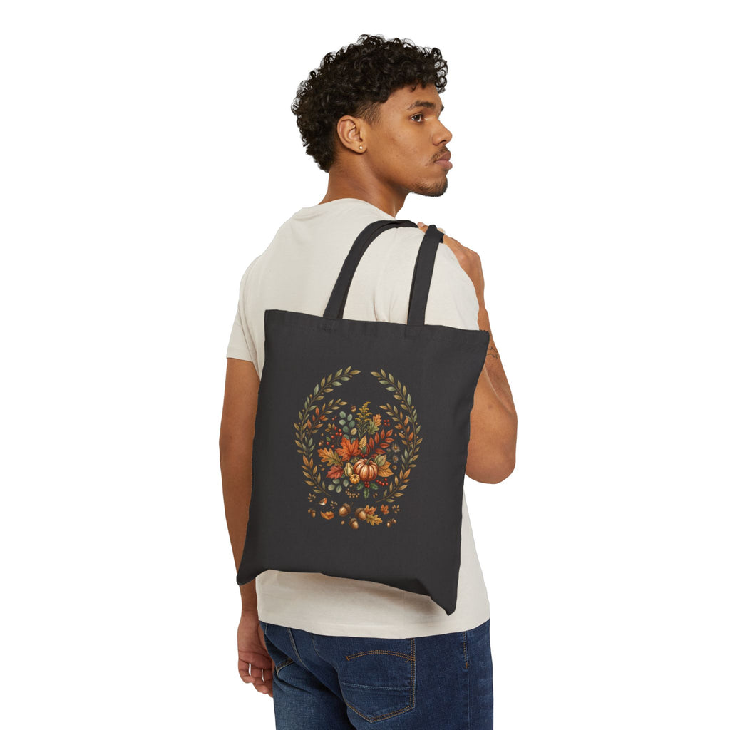 Autumn Harvest Tote Bag - Pumpkin & Fall Foliage Canvas Tote