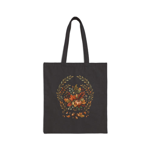 Autumn Harvest Tote Bag - Pumpkin & Fall Foliage Canvas Tote