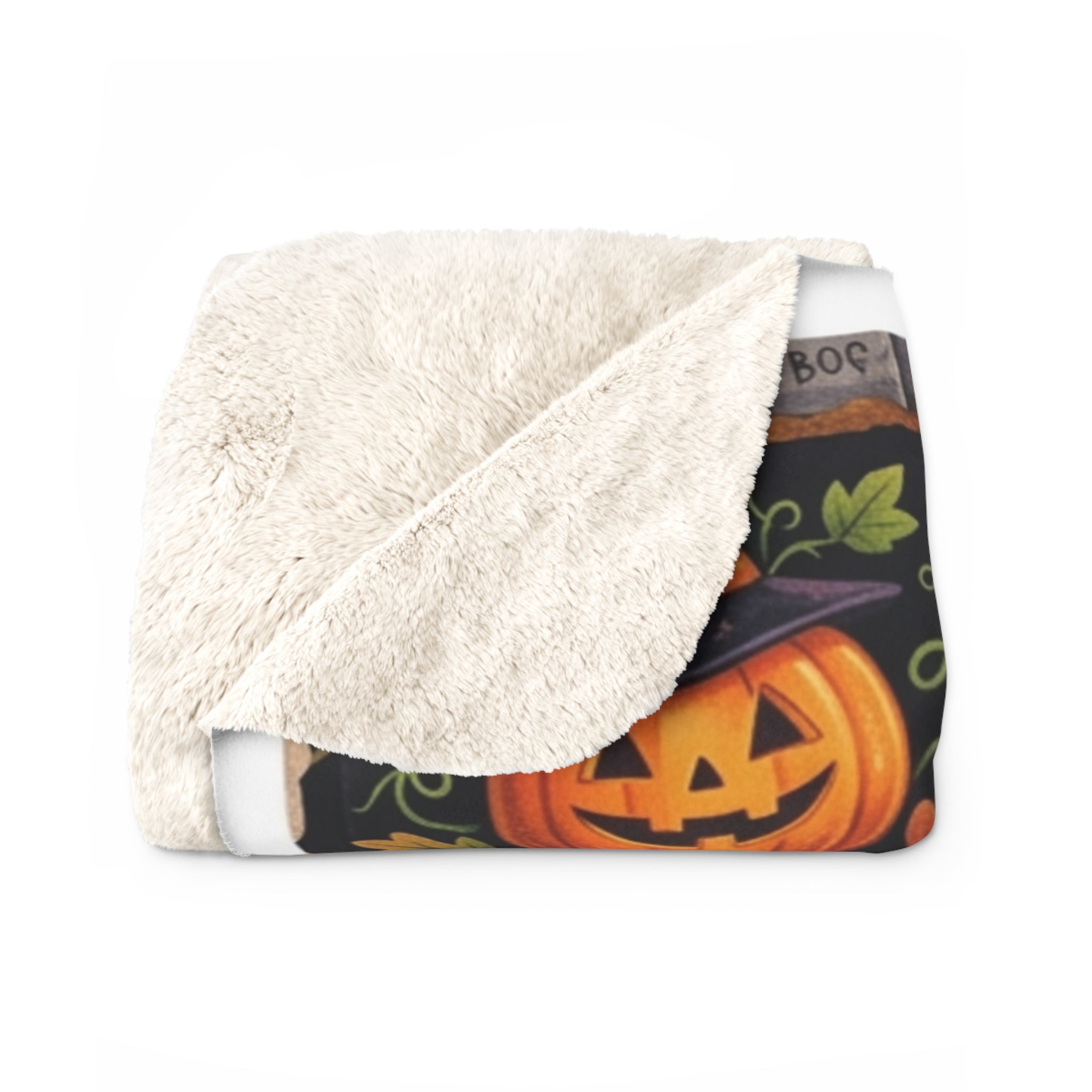 Halloween Pumpkin & Ghost Sherpa Blanket — Cozy Spooky Fall Throw