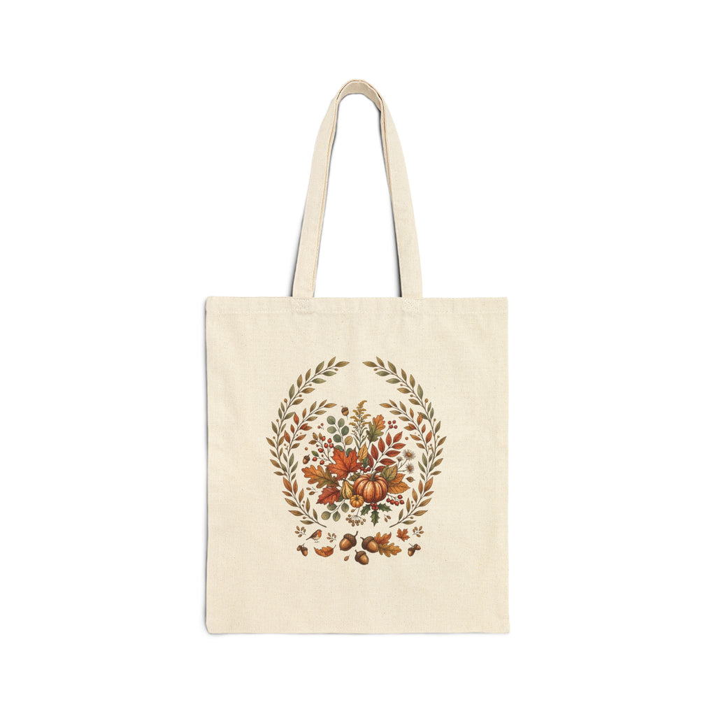 Autumn Harvest Tote Bag - Pumpkin & Fall Foliage Canvas Tote