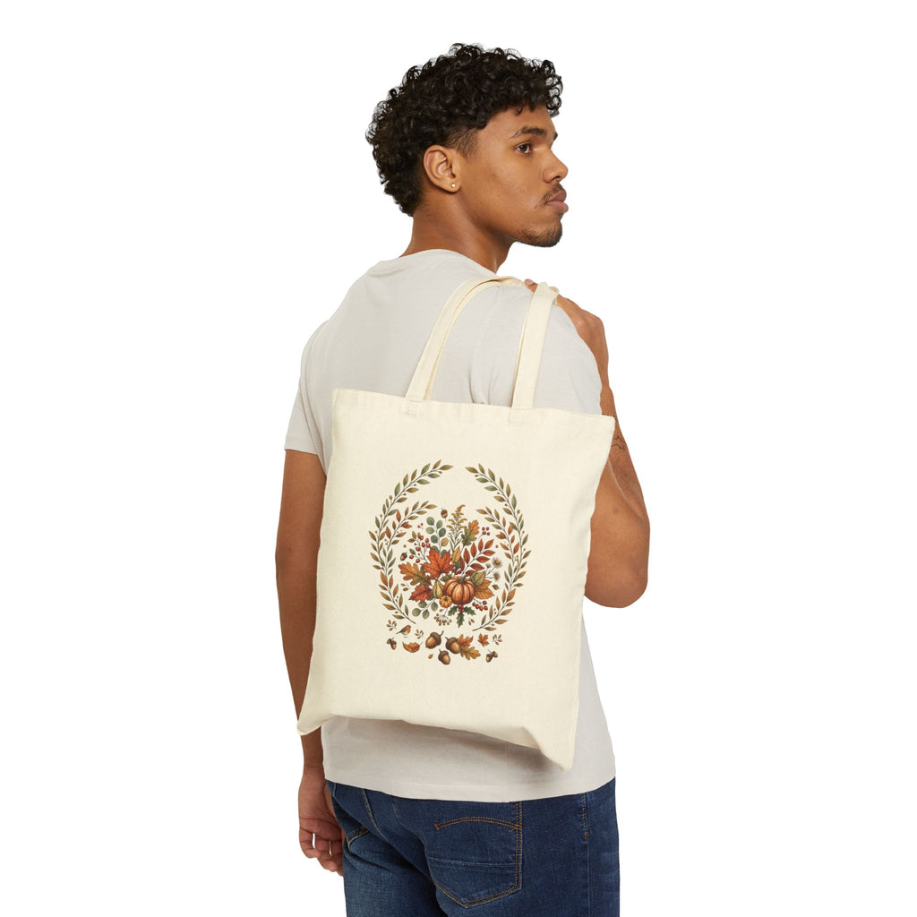 Autumn Harvest Tote Bag - Pumpkin & Fall Foliage Canvas Tote