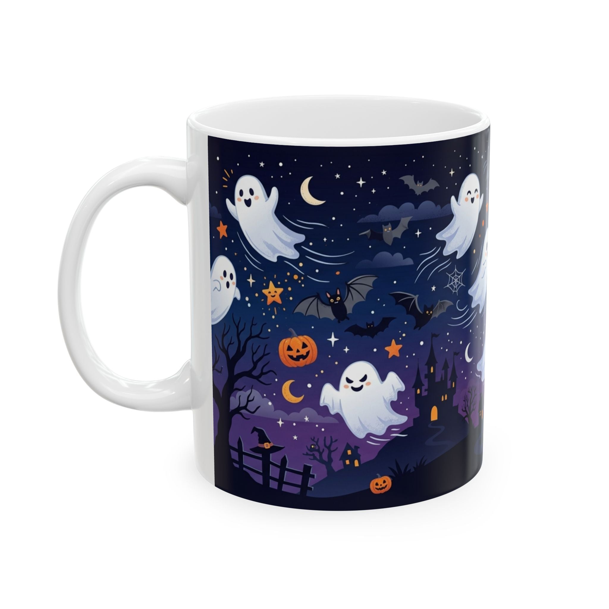 Cute Halloween Ghosts Ceramic Mug — Spooky Night 11oz & 15oz