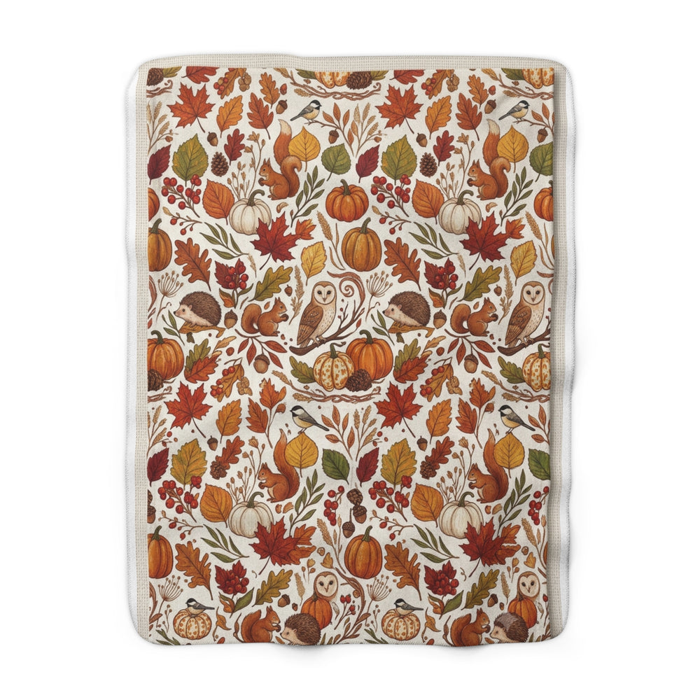 Autumn Harvest Sherpa Blanket – Cozy Fall Pumpkins, Owls & Leaves Throw
