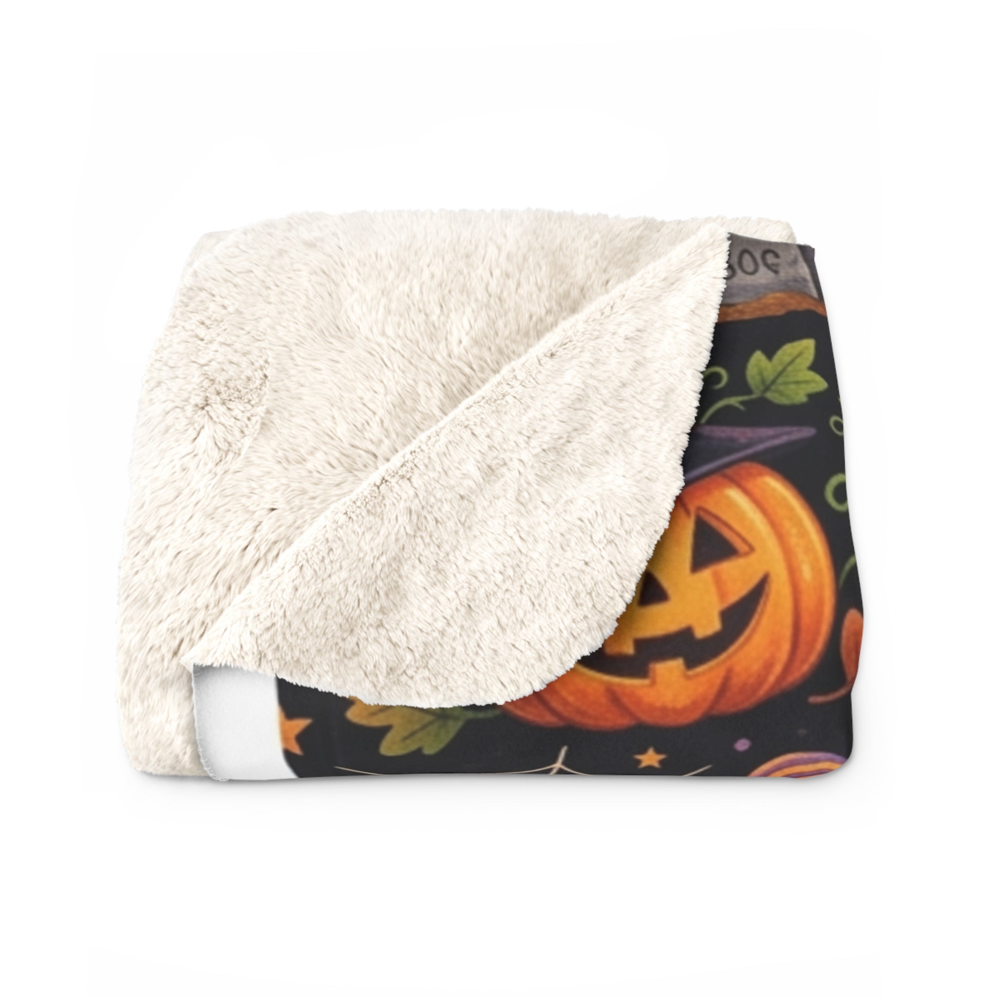 Halloween Pumpkin & Ghost Sherpa Blanket — Cozy Spooky Fall Throw