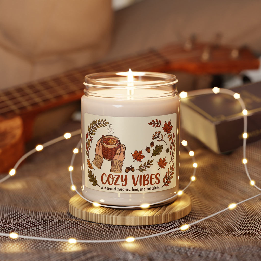 Cozy Vibes Soy Candle — 9oz Fall Scented Candle (sweaters, fires & hot drinks)