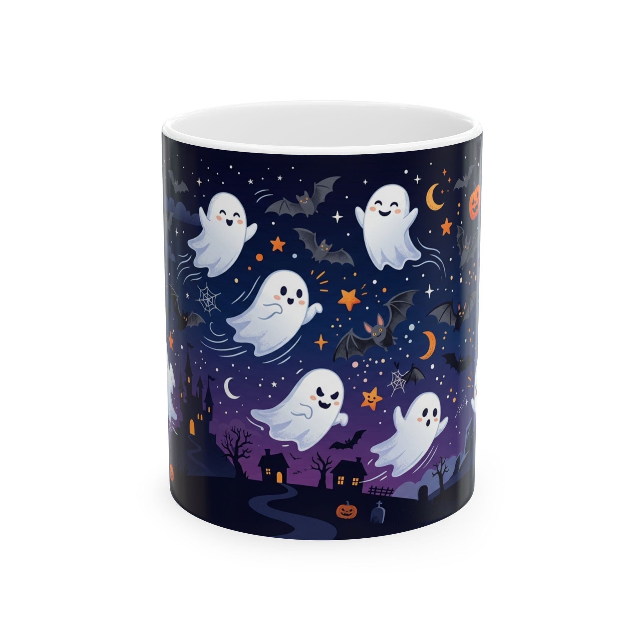 Cute Halloween Ghosts Ceramic Mug — Spooky Night 11oz & 15oz