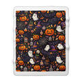 Halloween Pumpkin & Ghost Sherpa Blanket — Cozy Spooky Fall Throw