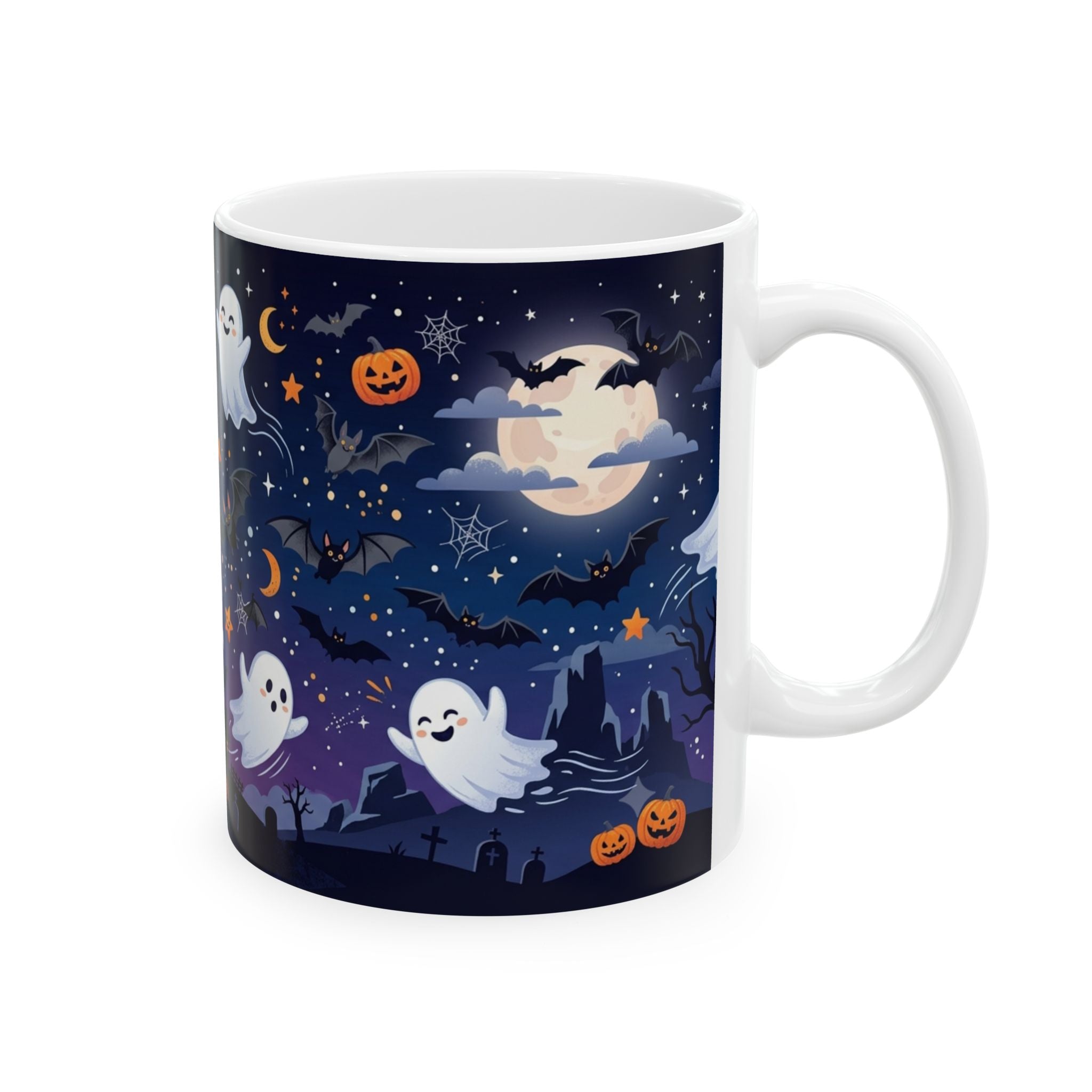 Cute Halloween Ghosts Ceramic Mug — Spooky Night 11oz & 15oz